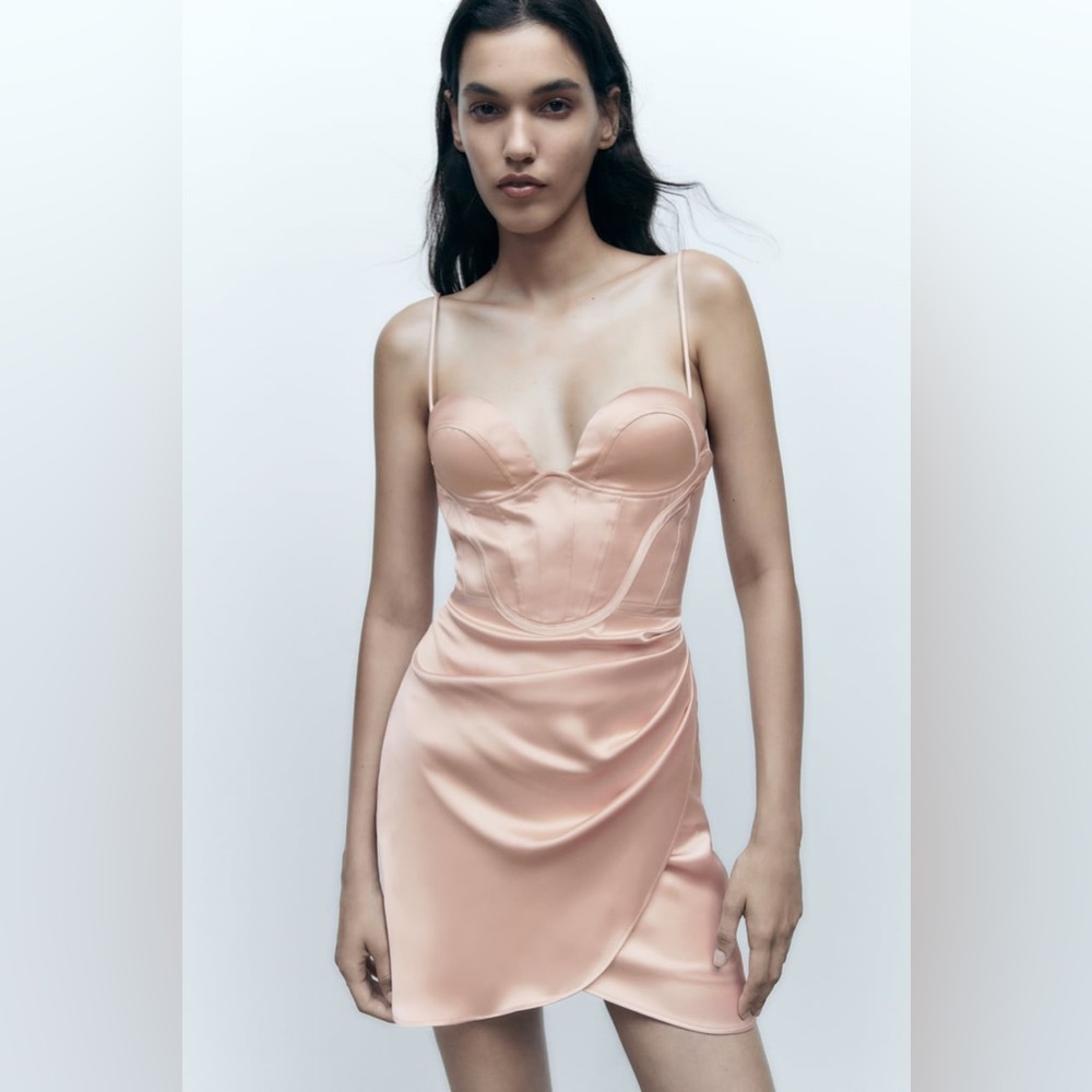 ZARA SATIN EFFECT CORSET DRESS